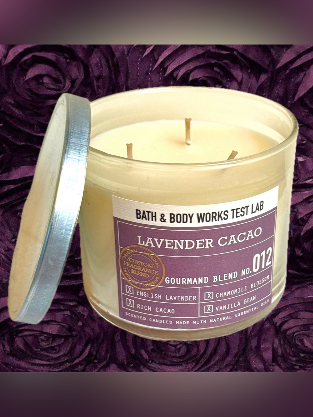 LAVENDER CACAO Bath & and Body Works Test Lab 3-wick Candle Gourmand 012 *READ
